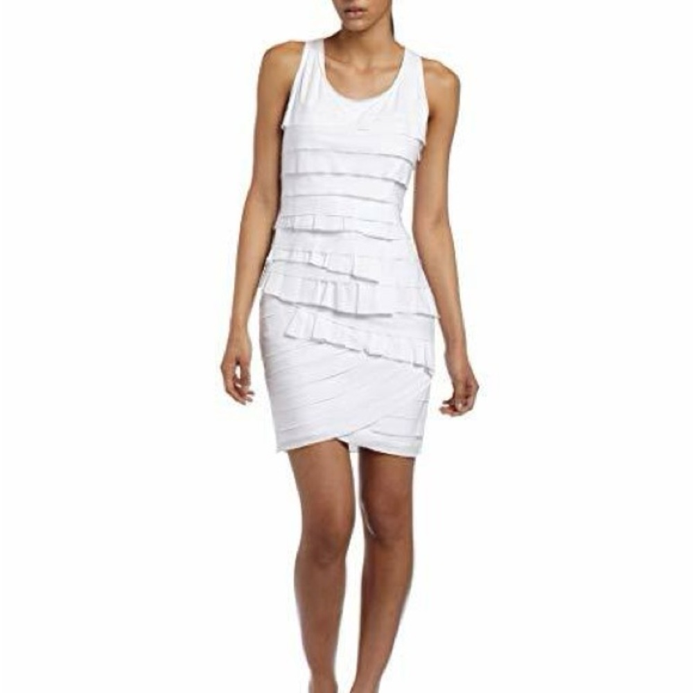 BCBGMAXAZRIA White Sleeveless Ruffle Dress